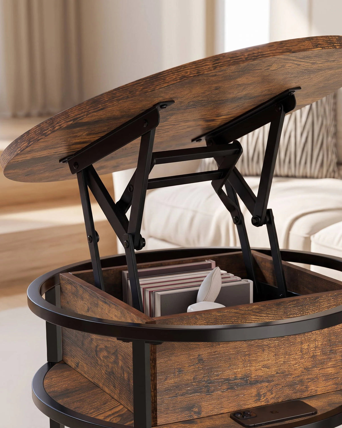 Galet table basse ronde relevable - detail