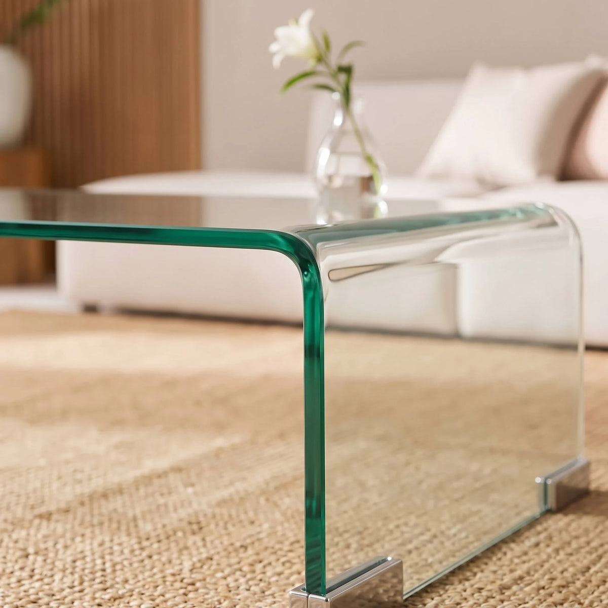 Table basse Onde, gros plan sur le verre